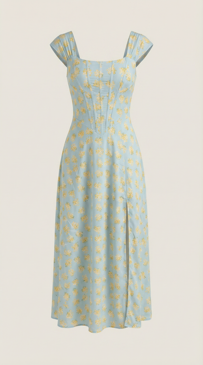 Midi Jurk Dames A-Lijn Bloemenprint Spaghettibandjes