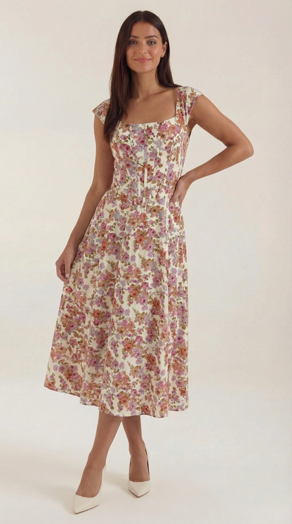 Midi Jurk Dames A-Lijn Bloemenprint Spaghettibandjes