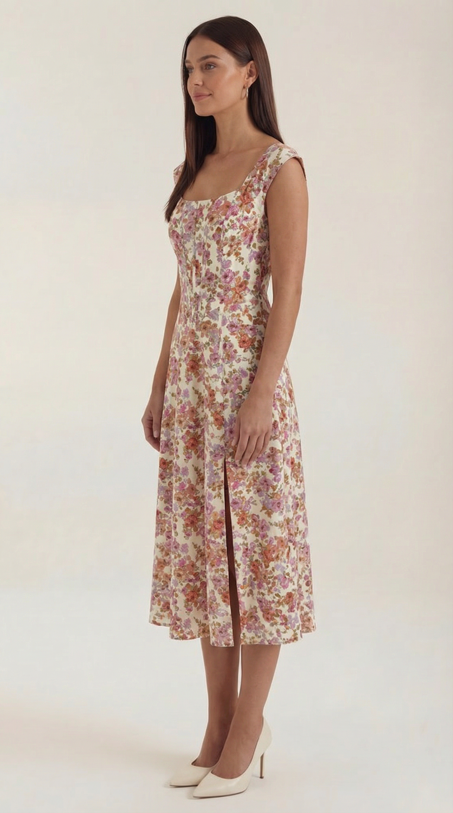 Midi Jurk Dames A-Lijn Bloemenprint Spaghettibandjes