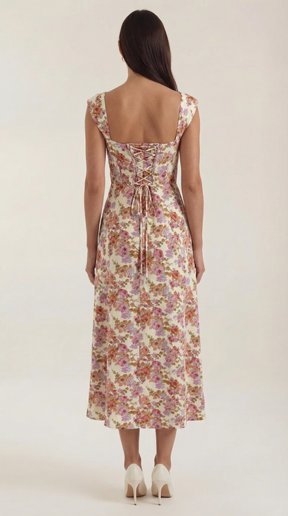 Midi Jurk Dames A-Lijn Bloemenprint Spaghettibandjes