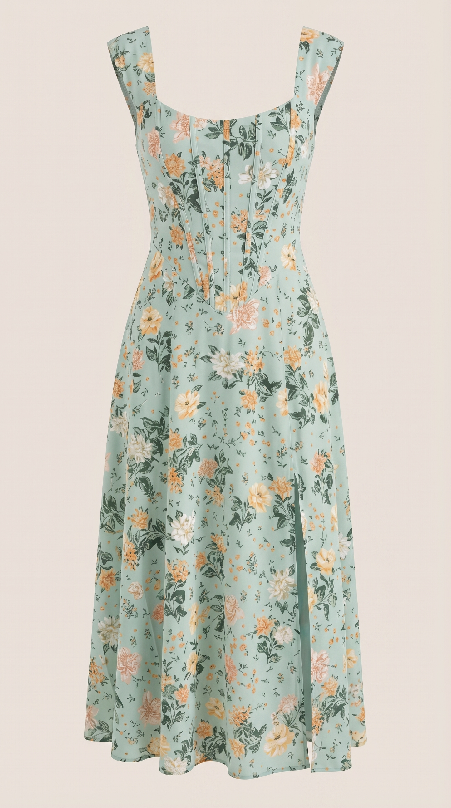 Midi Jurk Dames A-Lijn Bloemenprint Spaghettibandjes
