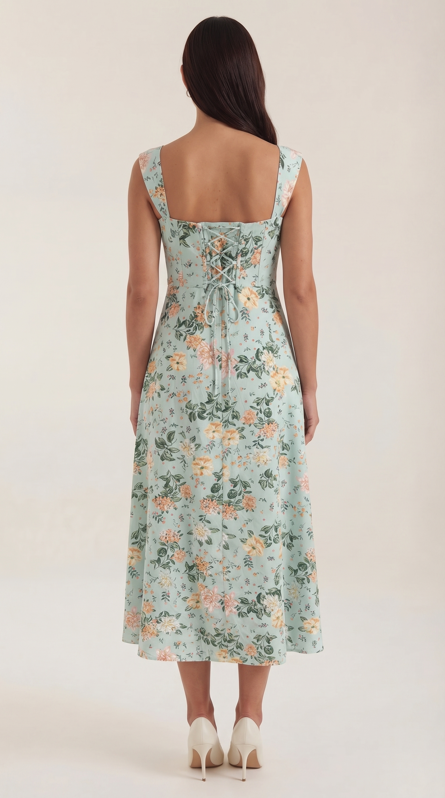 Midi Jurk Dames A-Lijn Bloemenprint Spaghettibandjes