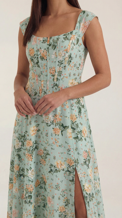 Midi Jurk Dames A-Lijn Bloemenprint Spaghettibandjes