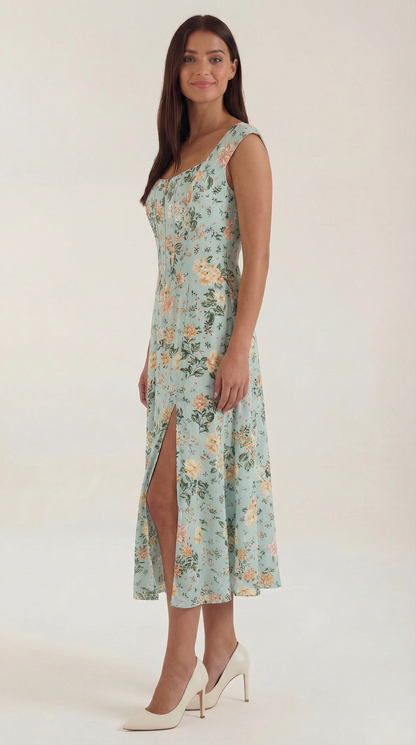 Midi Jurk Dames A-Lijn Bloemenprint Spaghettibandjes