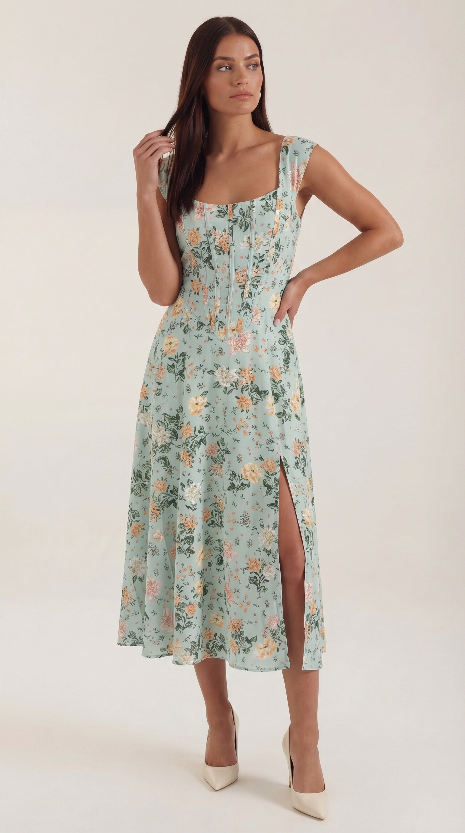 Midi Jurk Dames A-Lijn Bloemenprint Spaghettibandjes - StudioMarella