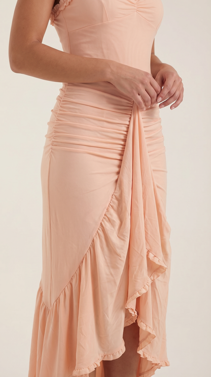 Dames Maxi Jurk Hartvormige Hals Ruches Asymmetrisch