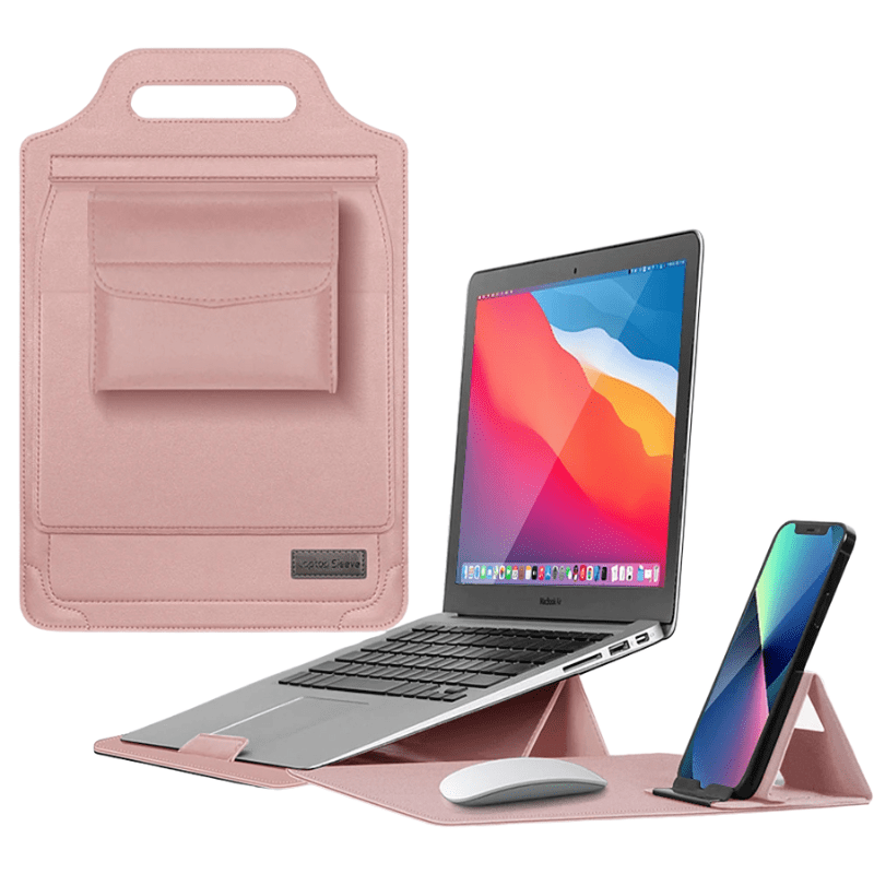 Luxe Laptop Sleeve met Verstelbare Standaard | Ergonomisch PU-Leer Werkstation voor 11-15.6 Inch | Mobiele Kantooroplossing