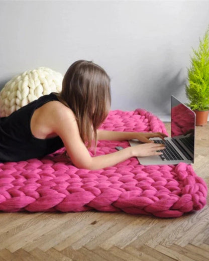 Handgebreid Chunky Plaid – Dik Gebreide Deken in Zachte Chenille voor Bank en Bed