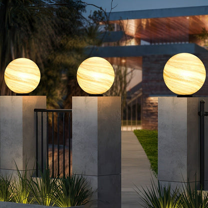 Buitenlamp Paalkop Bol Glas Marmerlook Warmwit Tuin Oprit Hek Villa Buitenverlichting Sokkel Lamp E27 IP54 Tuinlamp Sfeerverlichting