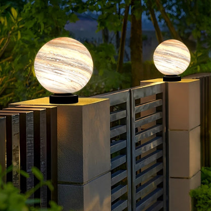 Buitenlamp Paalkop Bol Glas Marmerlook Warmwit Tuin Oprit Hek Villa Buitenverlichting Sokkel Lamp E27 IP54 Tuinlamp Sfeerverlichting