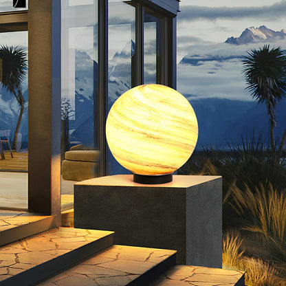Buitenlamp Paalkop Bol Glas Marmerlook Warmwit Tuin Oprit Hek Villa Buitenverlichting Sokkel Lamp E27 IP54 Tuinlamp Sfeerverlichting