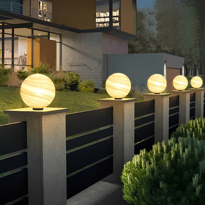 Buitenlamp Paalkop Bol Glas Marmerlook Warmwit Tuin Oprit Hek Villa Buitenverlichting Sokkel Lamp E27 IP54 Tuinlamp Sfeerverlichting