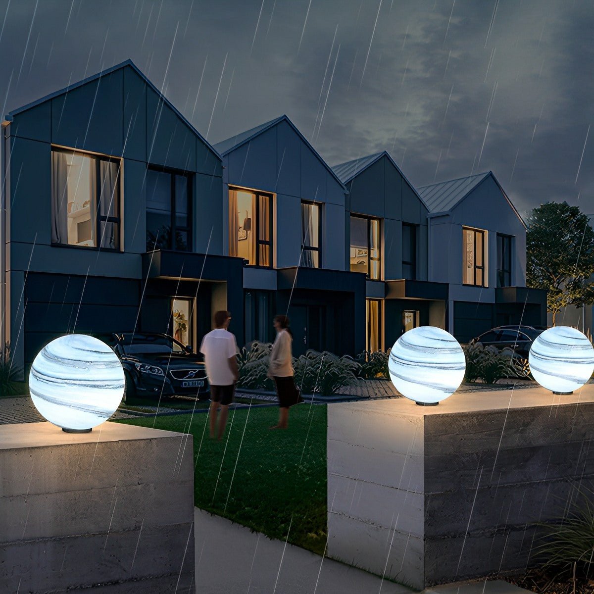 Buitenlamp Paalkop Bol Glas Marmerlook Warmwit Tuin Oprit Hek Villa Buitenverlichting Sokkel Lamp E27 IP54 Tuinlamp Sfeerverlichting