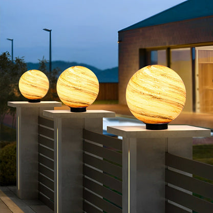 Buitenlamp Paalkop Bol Glas Marmerlook Warmwit Tuin Oprit Hek Villa Buitenverlichting Sokkel Lamp E27 IP54 Tuinlamp Sfeerverlichting