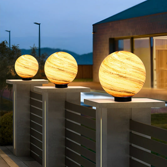 Buitenlamp Paalkop Bol Glas Marmerlook Warmwit Tuin Oprit Hek Villa Buitenverlichting Sokkel Lamp E27 IP54 Tuinlamp Sfeerverlichting