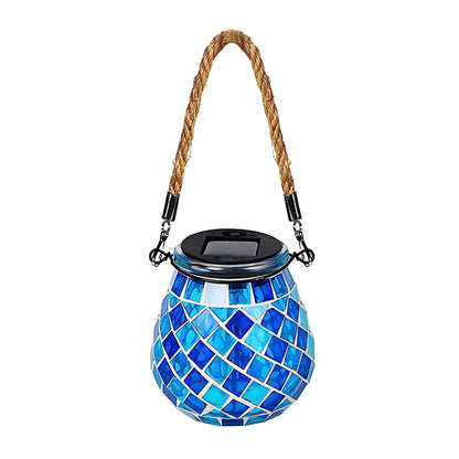 Solar Tuinlamp met Gekleurd Glas – Handgemaakte Lantaarn met Mozaïek Lichteffect voor Sfeervol Buitendecor