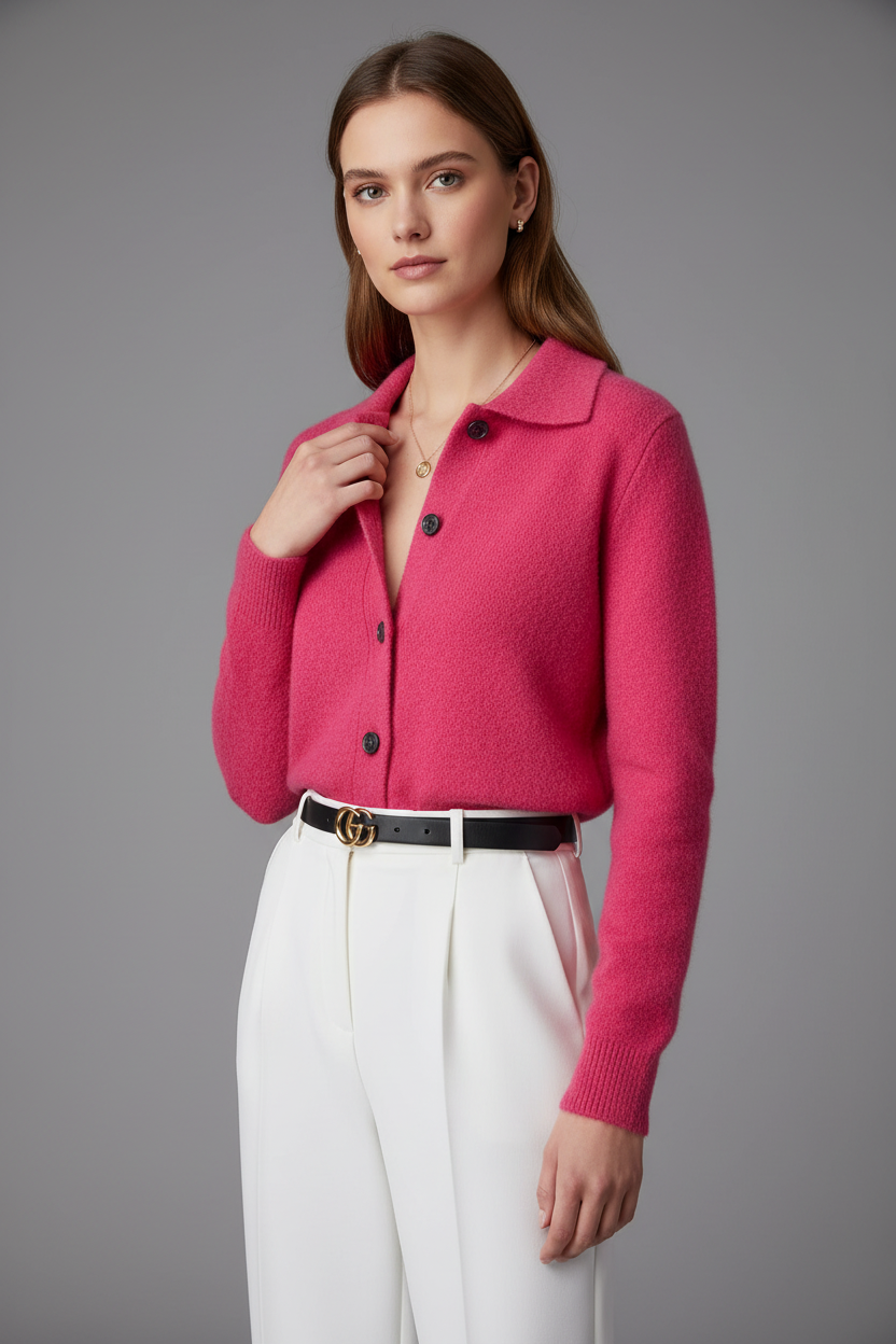Roze cardigan - nieuw model frontaal