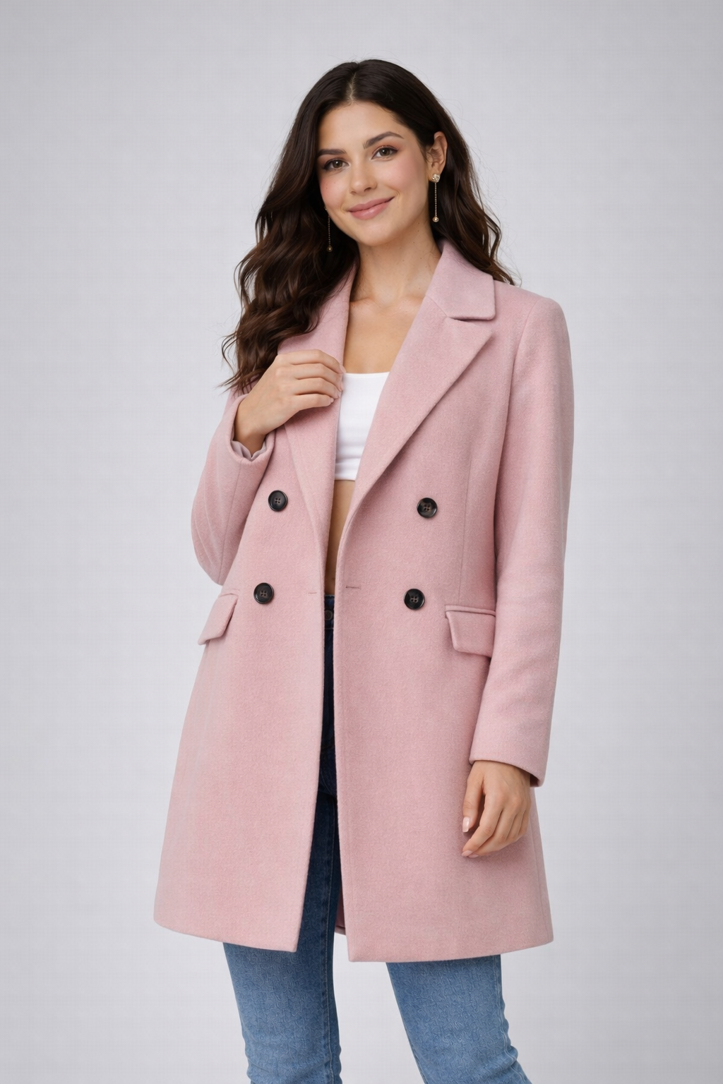 Wolblend Jas voor Vrouw Notched Revers Elegant Design