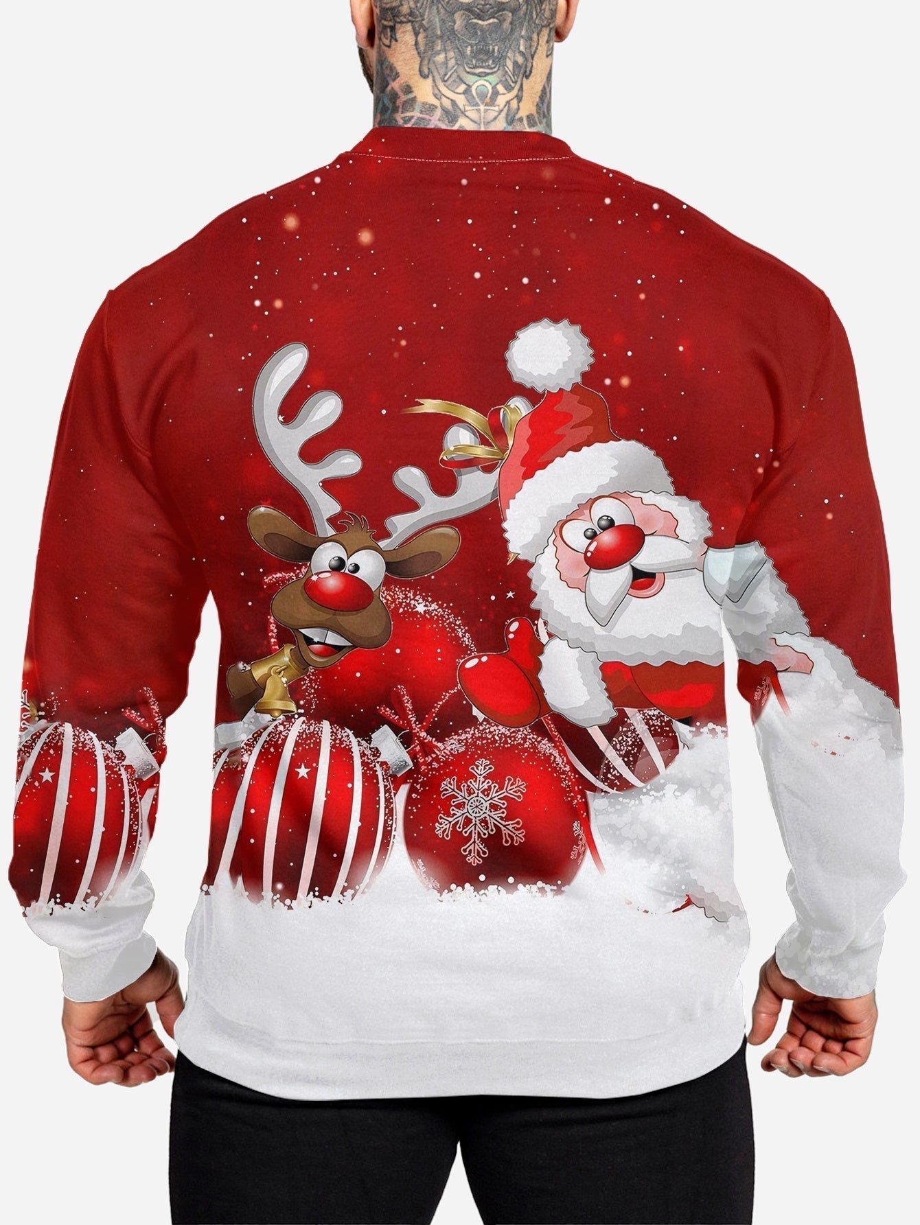 Kersttrui Heren Rendier Sweatshirt Crewneck Kerstman Design