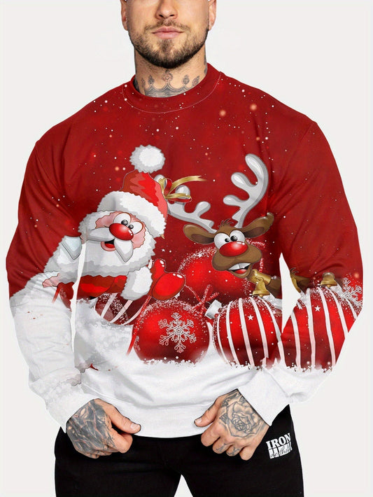 Kersttrui Heren Rendier Sweatshirt Crewneck Kerstman Design - StudioMarella
