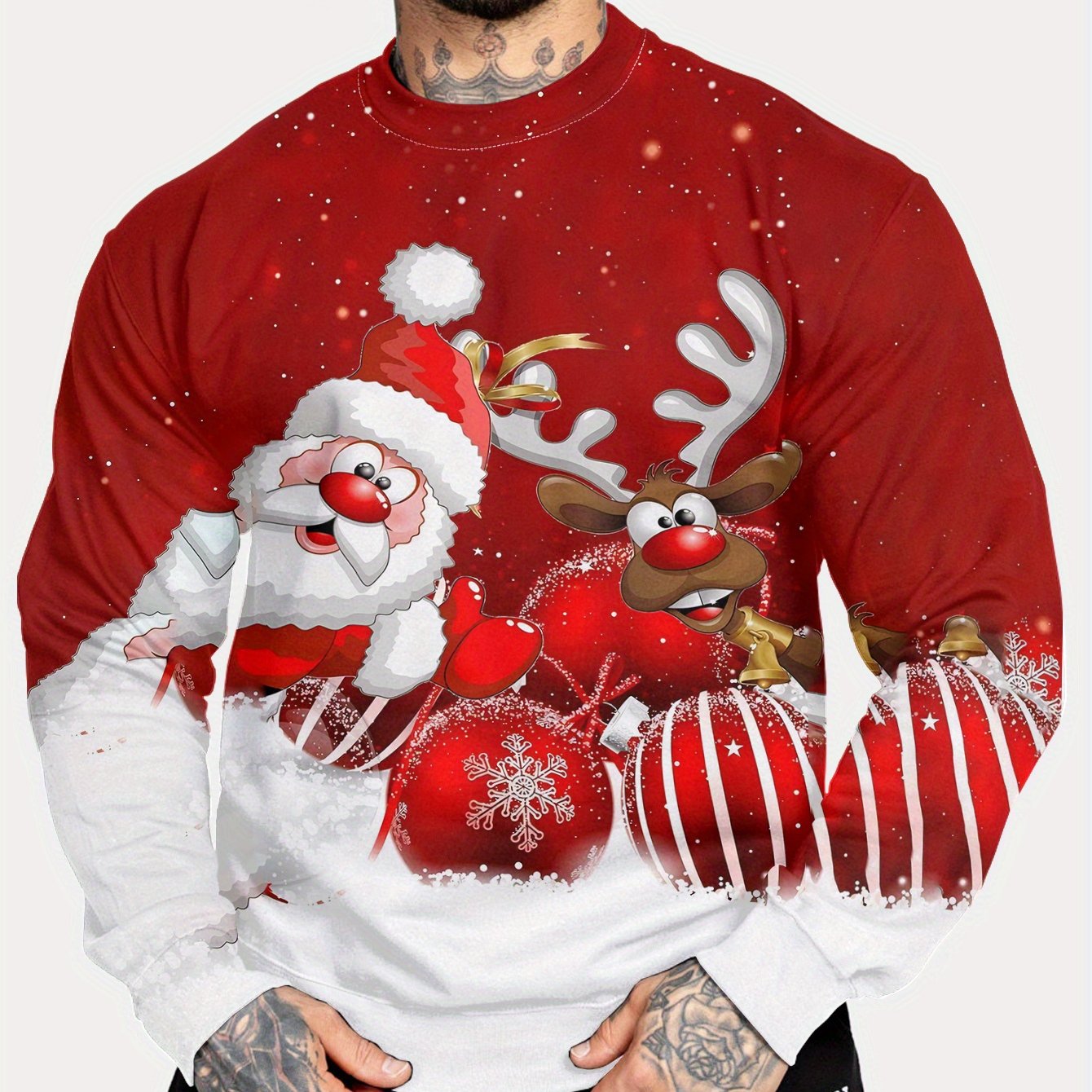 Kersttrui Heren Rendier Sweatshirt Crewneck Kerstman Design