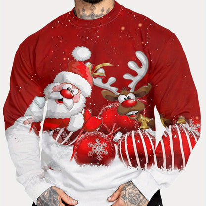 Kersttrui Heren Rendier Sweatshirt Crewneck Kerstman Design