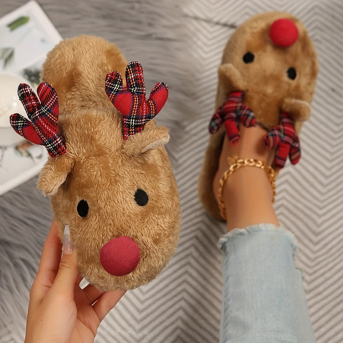 Rendier Pantoffels Pluche Warm voor Dames Kerst - StudioMarella