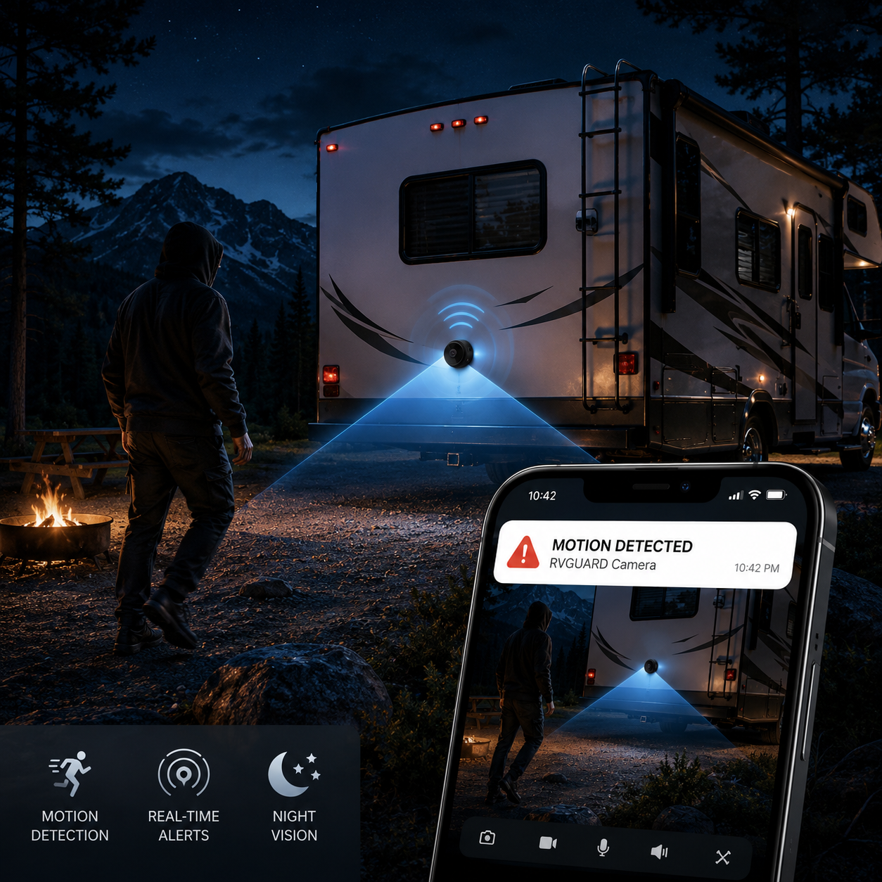 Draadloze Achteruitrijcamera met Nachtzicht en Bewegingsdetectie voor Camper en Caravan