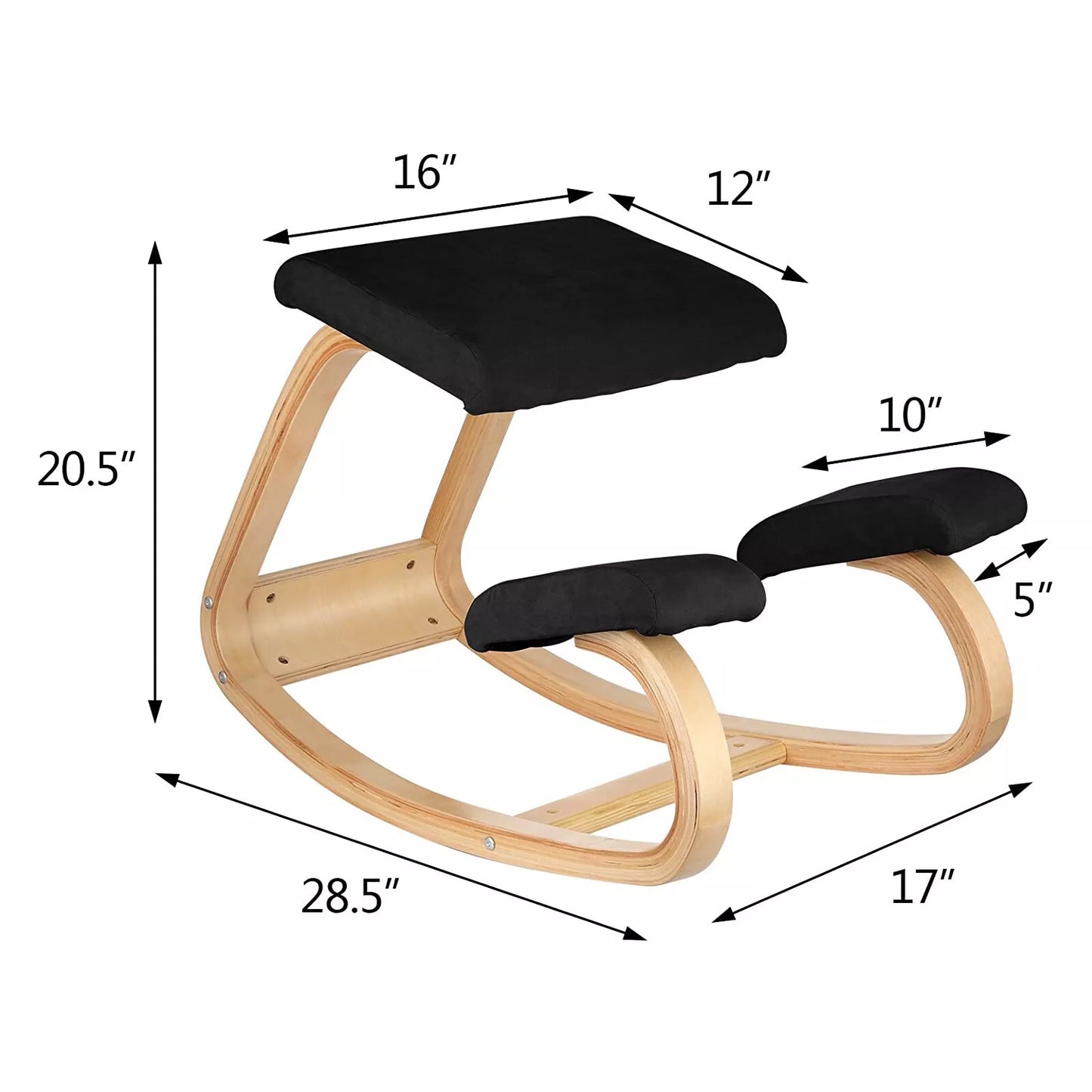 Ergonomische Houten Knielstoel met Schommelbasis en Memory Foam Kussens – Zwart Design