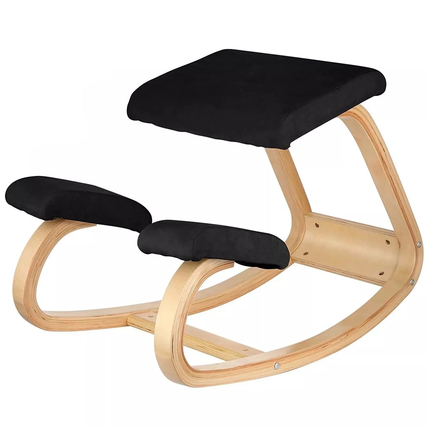Ergonomische Houten Knielstoel met Schommelbasis en Memory Foam Kussens – Zwart Design