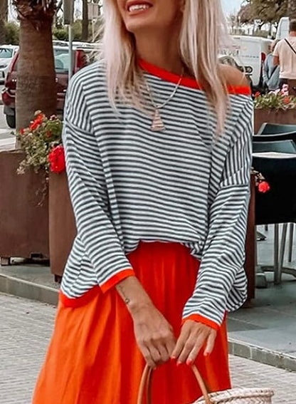 Dames Sweatshirt Warm Gestreept Losse Pasvorm