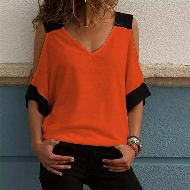 Dames Off The Shoulder Top met Patchwork