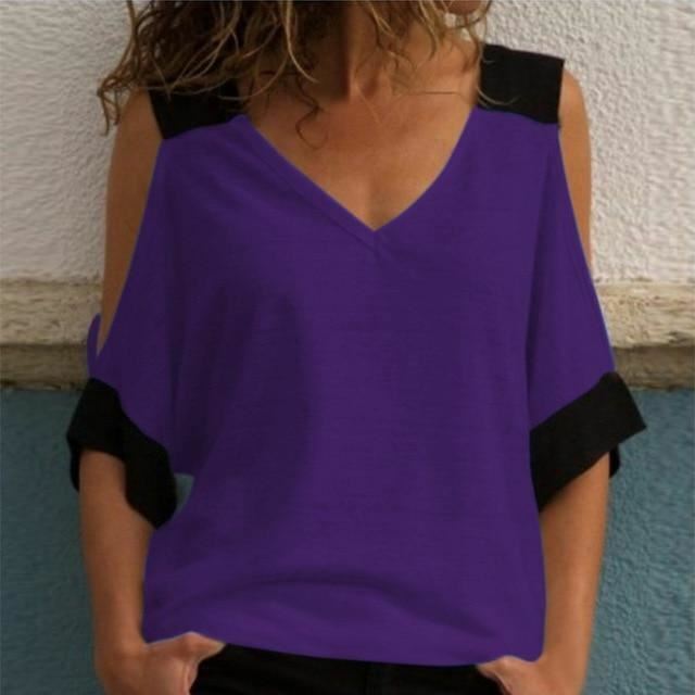 Dames Off The Shoulder Top met Patchwork