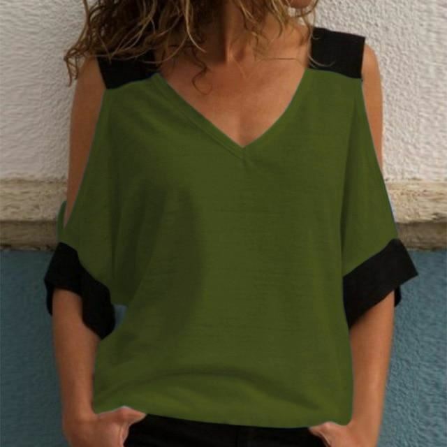 Dames Off The Shoulder Top met Patchwork