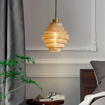 Messingkleurige Hanglamp met Flessendesign – Glazen Kap in Retro Stijl – Ø22cm – E27-Fitting