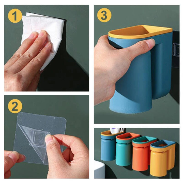 Tandenborstelhouder Wand ABS Kunststof 11.5x7x12.5cm Badkamer Zelfklevend Zonder Boren Hygiënisch Opbergen Wastafel Organizer Oranje Blauw Groen Geel