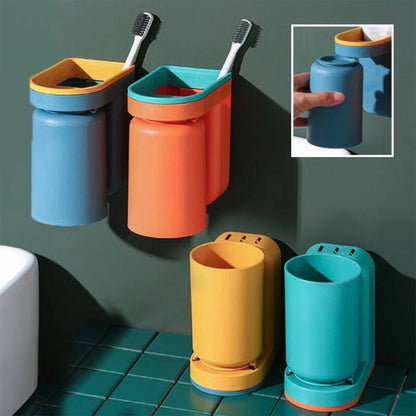 Tandenborstelhouder Wand ABS Kunststof 11.5x7x12.5cm Badkamer Zelfklevend Zonder Boren Hygiënisch Opbergen Wastafel Organizer Oranje Blauw Groen Geel