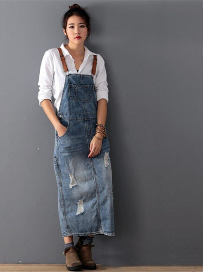 Ripped Denim Overall Jurk voor Dames