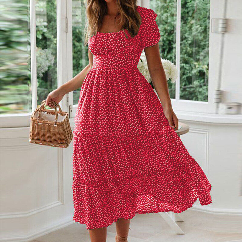 Vrouwelijke Zomerjurk Maxi Vierkant Kraag Casual Stijl