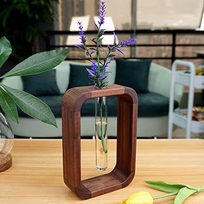 Glazen Plantenvaasje met Houten Standaard voor Stekjes en Hydrocultuur