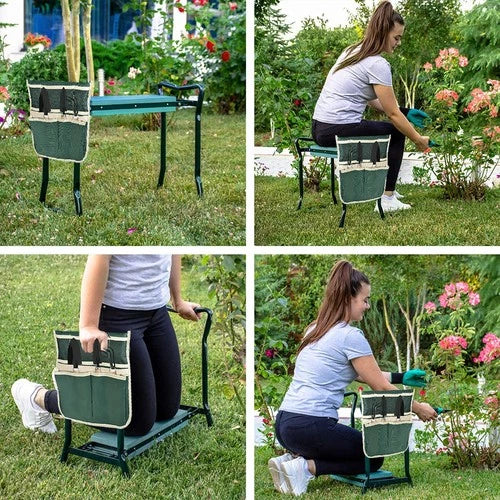 Opvouwbare Tuinbank met Knielkussen en Rugsteun voor Comfortabel Tuinieren Knielen Onkruid Wieden Tuinonderhoud