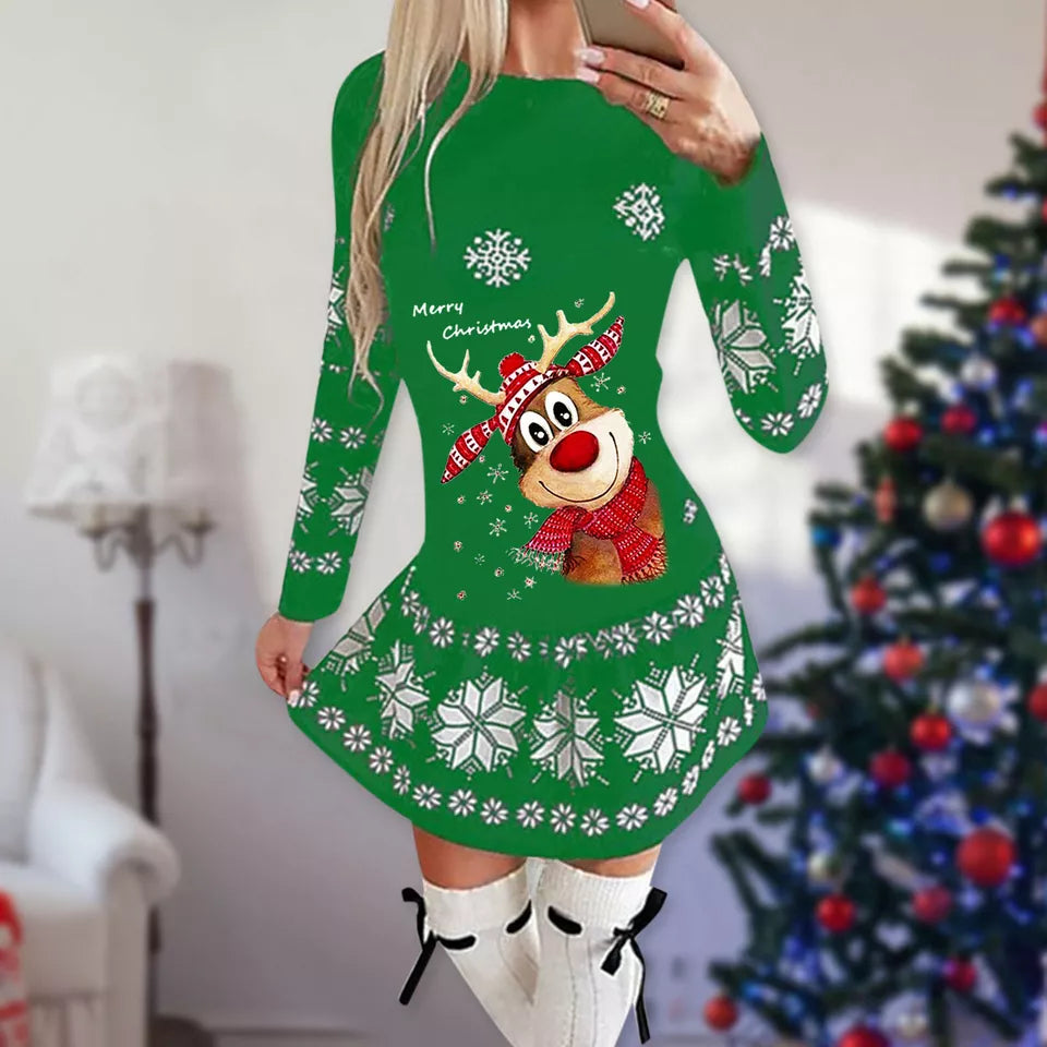 Kerstjurk Lange Mouwen voor Vrouw Festieve Mini Jurk - StudioMarella