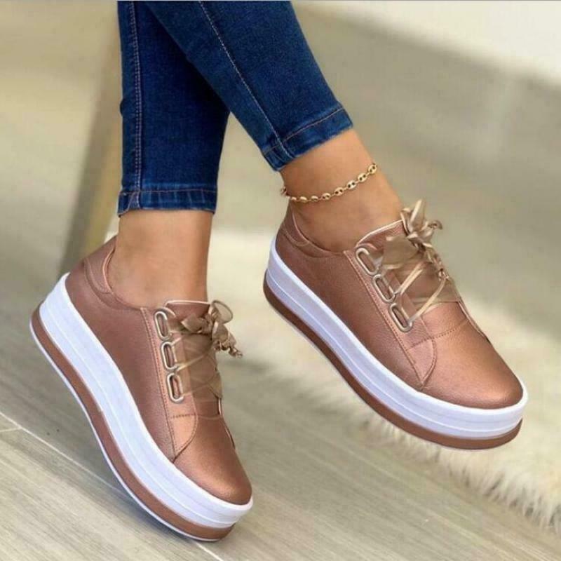 Dames Veterschoenen Comfortabele Leer Zool