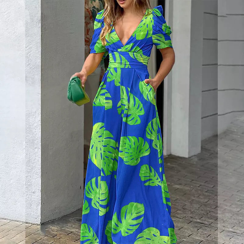 Bloemen Jurk Jumpsuit V-hals Zomerjurk