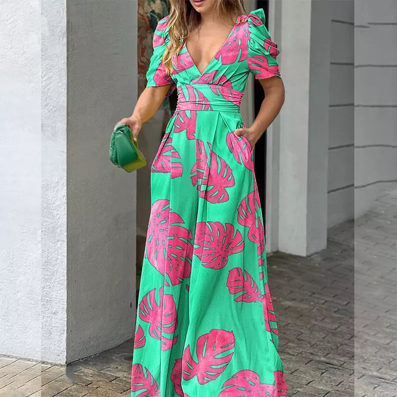 Bloemen Jurk Jumpsuit V-hals Zomerjurk - StudioMarella