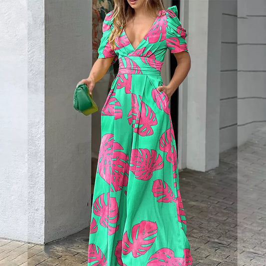 Bloemen Jurk Jumpsuit V-hals Zomerjurk - StudioMarella
