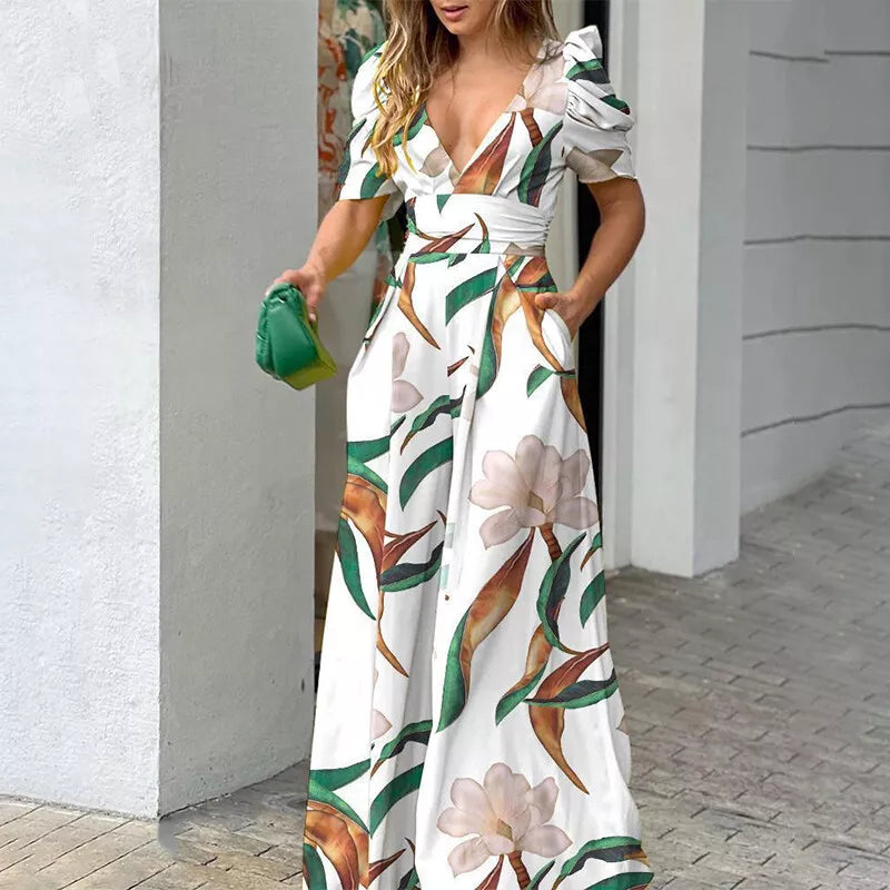 Bloemen Jurk Jumpsuit V-hals Zomerjurk