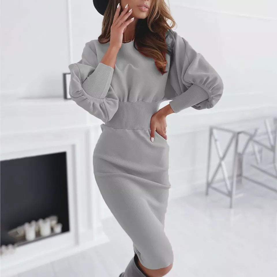 Dames Jurk Zwart Bodycon met Pofmouwen Elegante Avondjurk