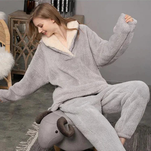 Zachte Fleece Pyjama Set voor Vrouwen Warm Nachtkleding