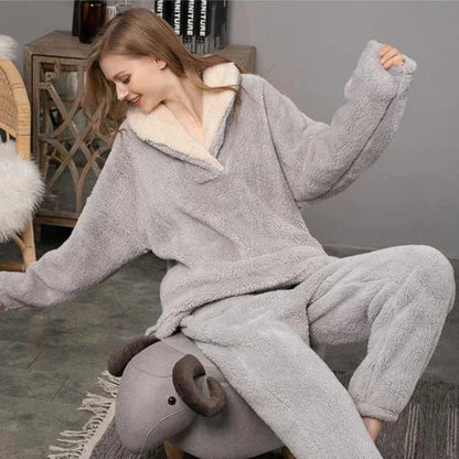 Zachte Fleece Pyjama Set voor Vrouwen Warm Nachtkleding